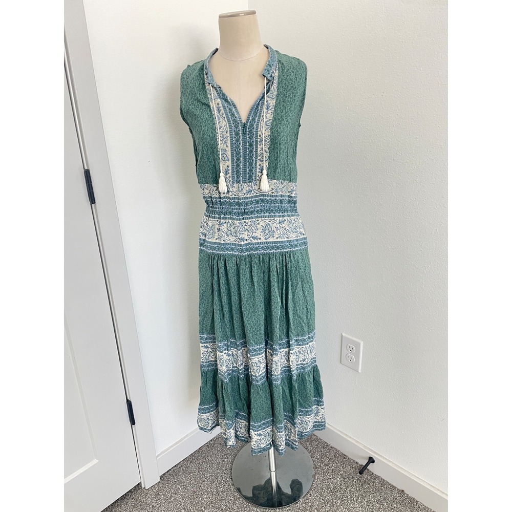 Sea New York Dress Women 2 Sabine Silk Midi Green Paisley Cottage Resort Tassels